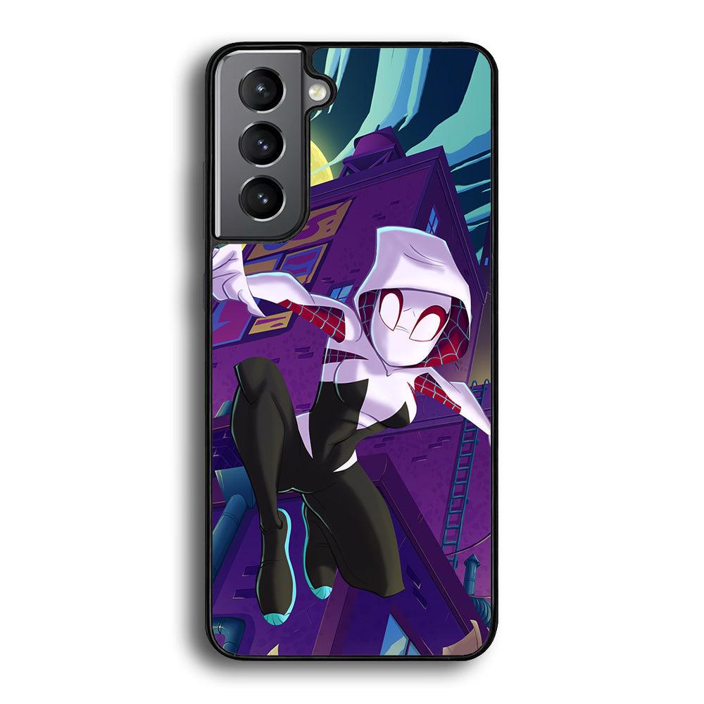 Spider Gwen Full Moon Mission Samsung Galaxy S24 Case-Rubber Black (2D Case)-Oxvistore