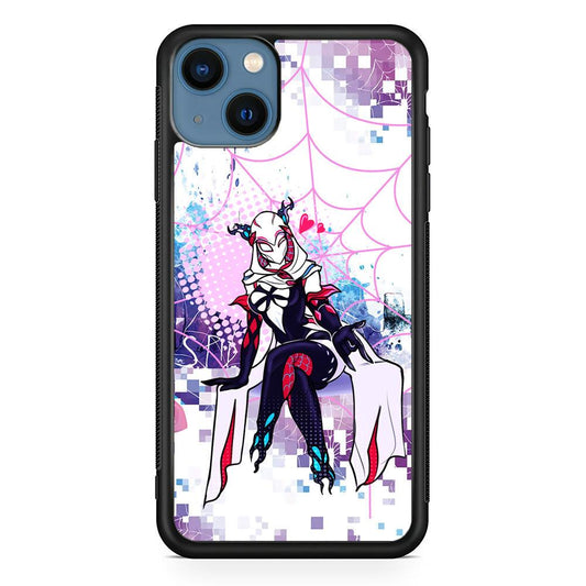 Spider Gwen Net of Love iPhone 15 Case-Rubber Black (2D Case)-Oxvistore