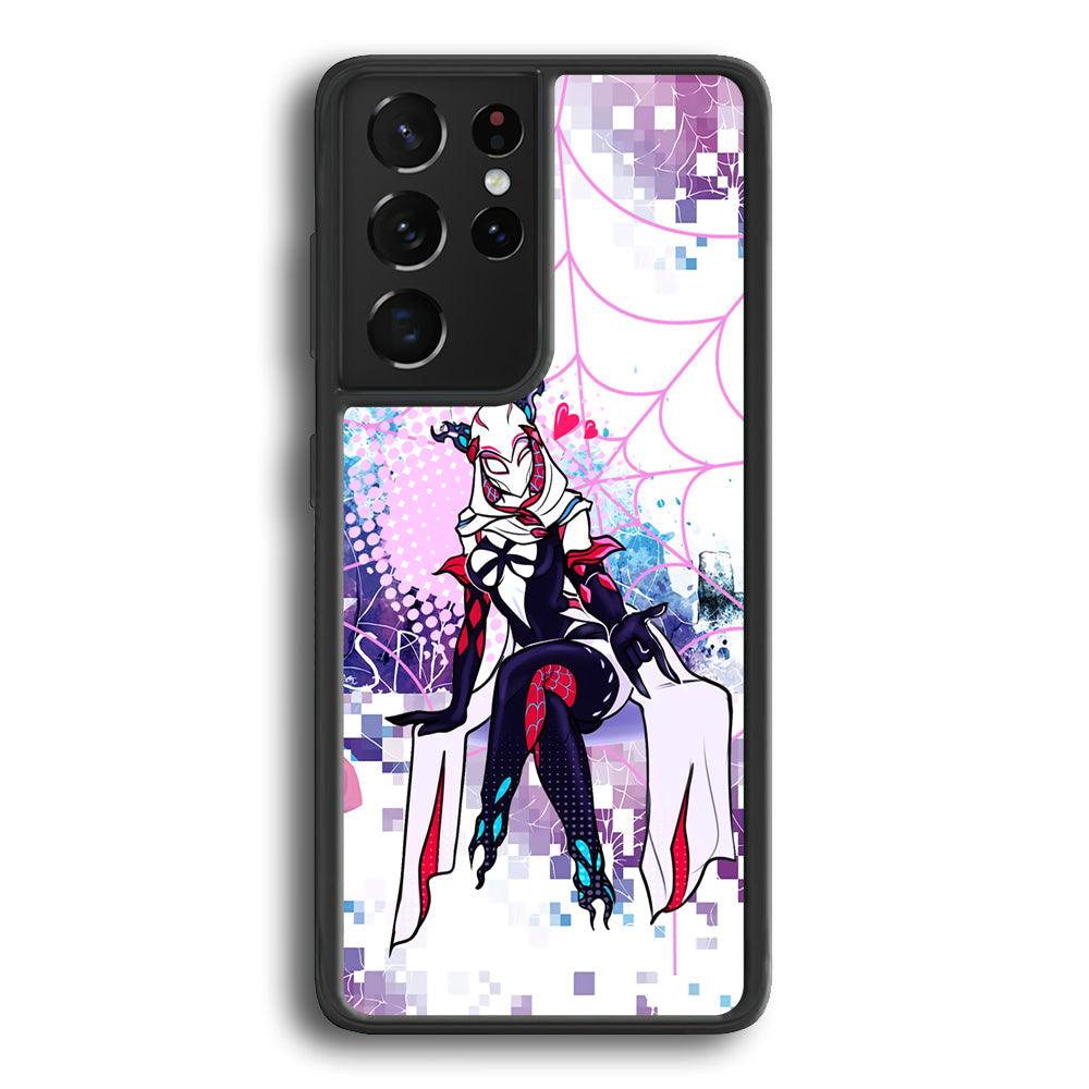 Spider Gwen Net of Love Samsung Galaxy S22 Ultra Case-Rubber Black (2D Case)-Oxvistore