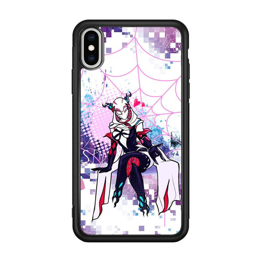 Spider Gwen Net of Love iPhone X Case-Rubber Black (2D Case)-Oxvistore