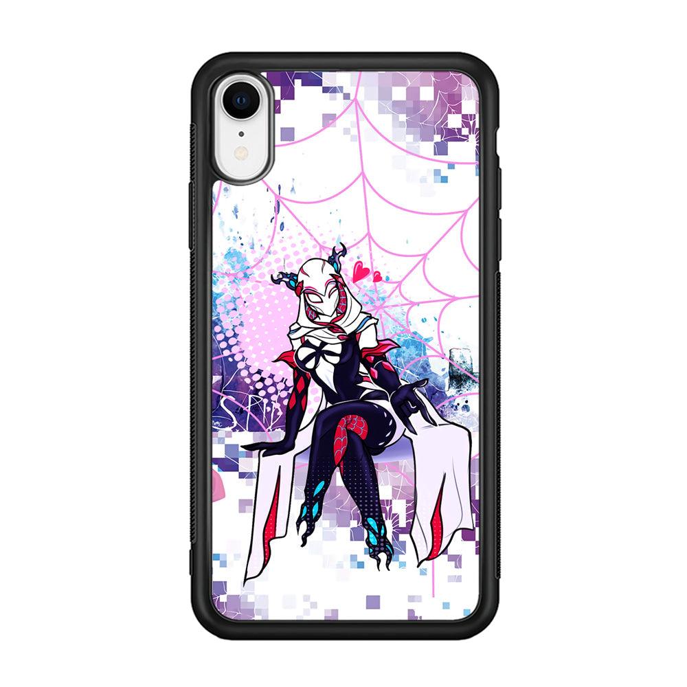Spider Gwen Net of Love iPhone XR Case-Rubber Black (2D Case)-Oxvistore