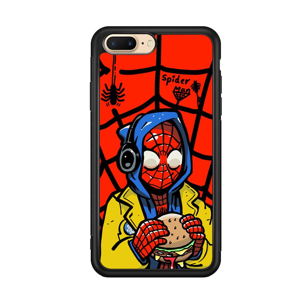 Spiderman Lunch with Burger iPhone 7 Plus Case-Rubber Black (2D Case)-Oxvistore