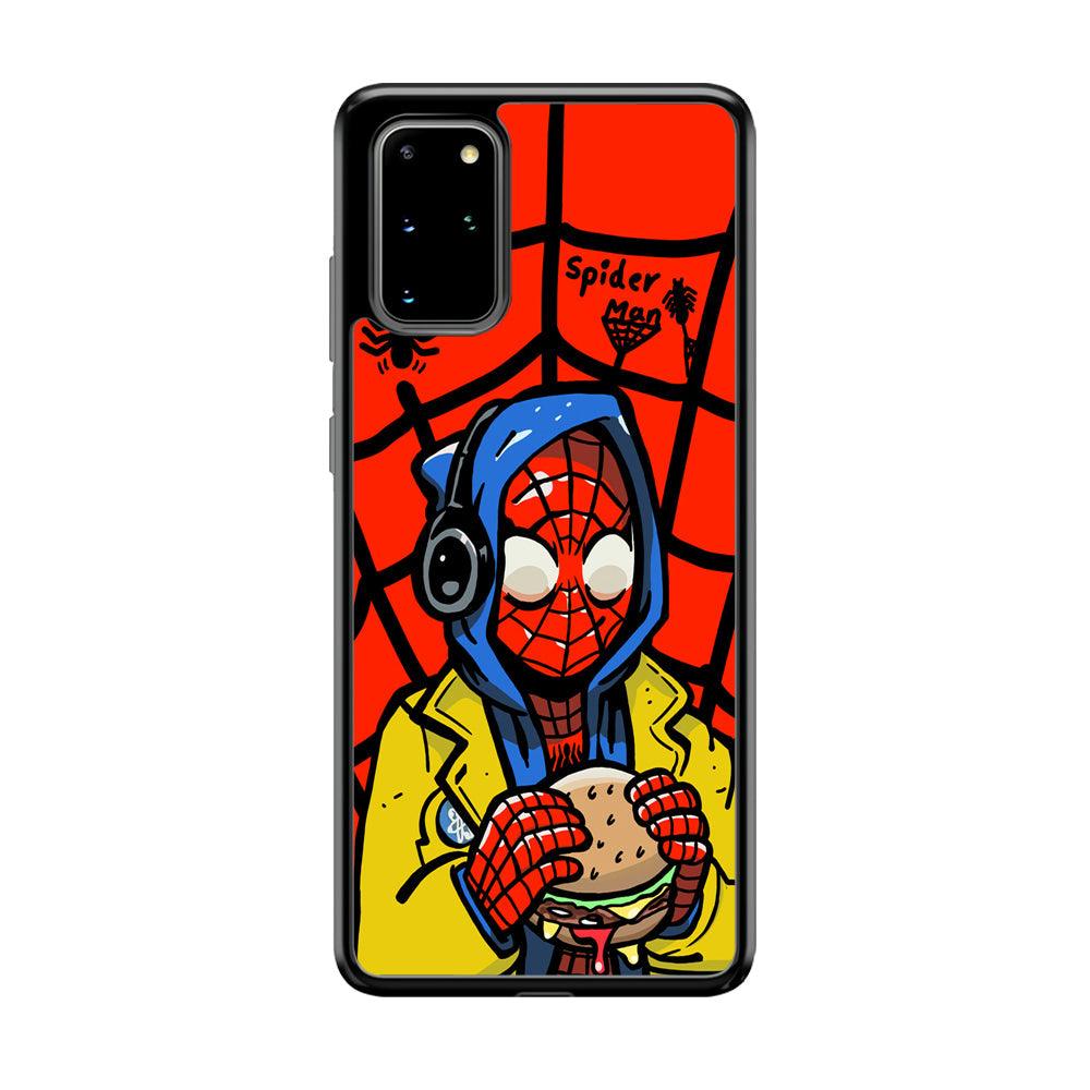 Spiderman Lunch with Burger Samsung Galaxy S20 Plus Case-Rubber Black (2D Case)-Oxvistore