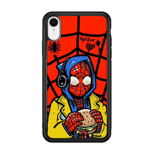 Spiderman Lunch with Burger iPhone XR Case-Rubber Black (2D Case)-Oxvistore