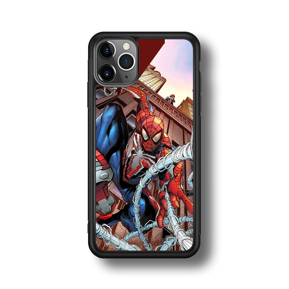 Spiderman Rooftop Photo iPhone 11 Pro Max Case-Rubber Black (2D Case)-Oxvistore