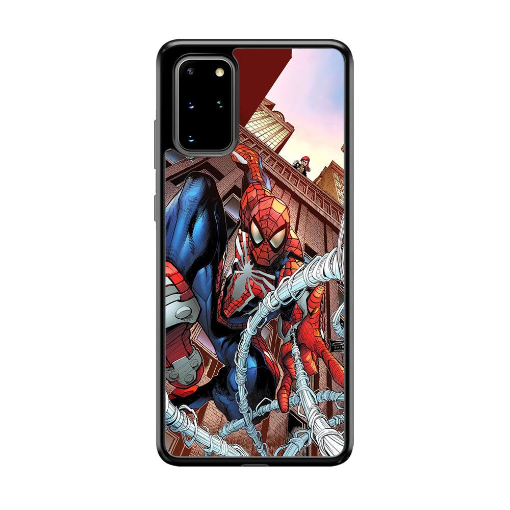 Spiderman Rooftop Photo Samsung Galaxy S20 Plus Case-Rubber Black (2D Case)-Oxvistore