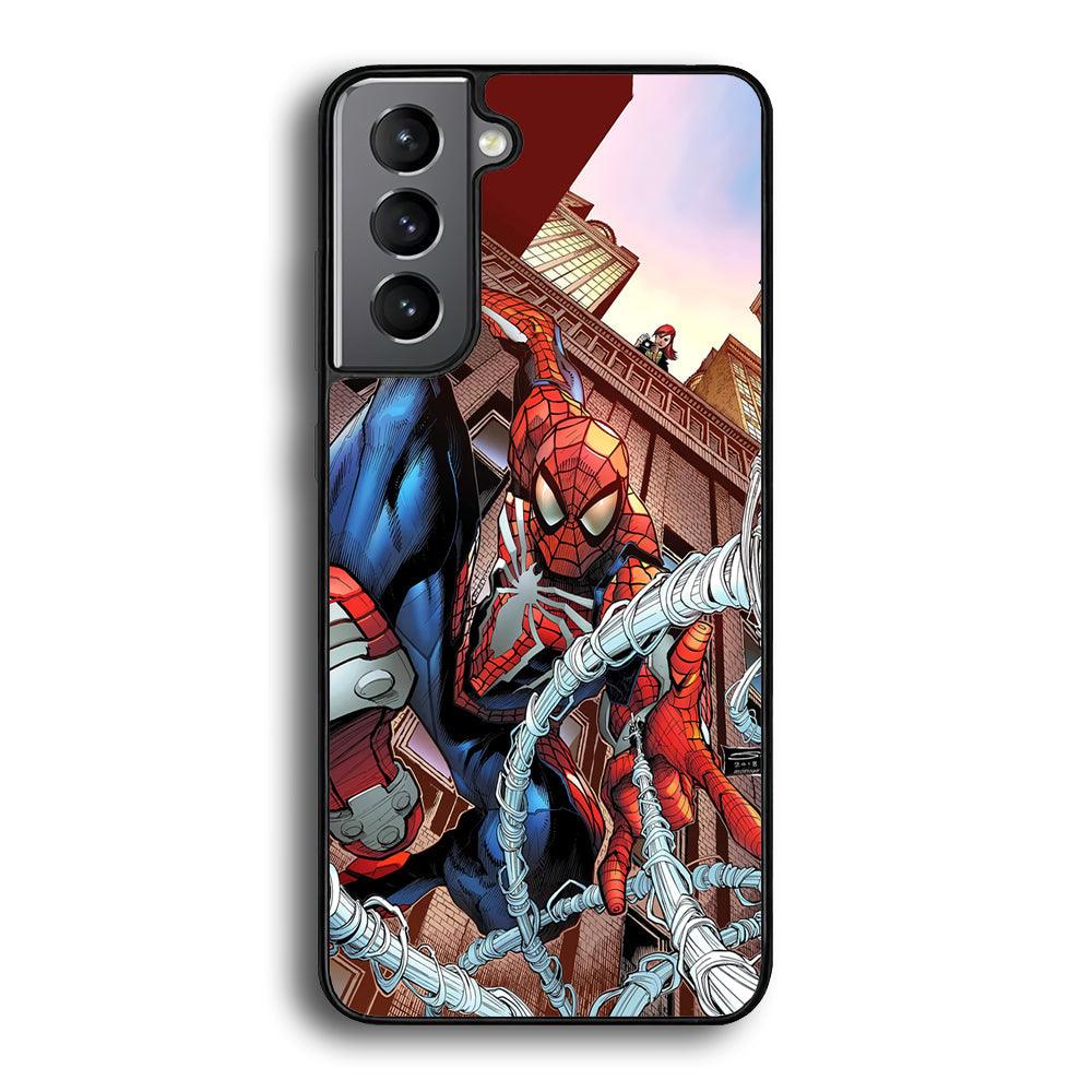 Spiderman Rooftop Photo Samsung Galaxy S24 Plus Case-Rubber Black (2D Case)-Oxvistore