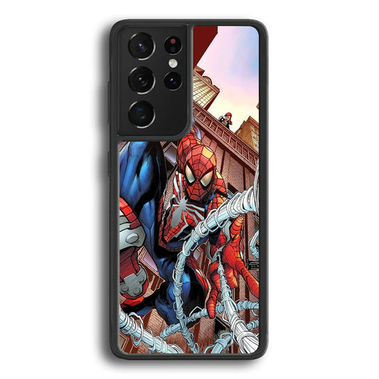 Spiderman Rooftop Photo Samsung Galaxy S24 Ultra Case-Rubber Black (2D Case)-Oxvistore