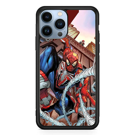 Spiderman Rooftop Photo iPhone 13 Pro Max Case-Rubber Black (2D Case)-Oxvistore