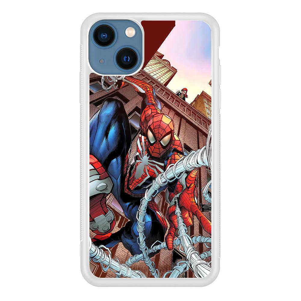 Spiderman Rooftop Photo iPhone 15 Plus Case-Oxvistore