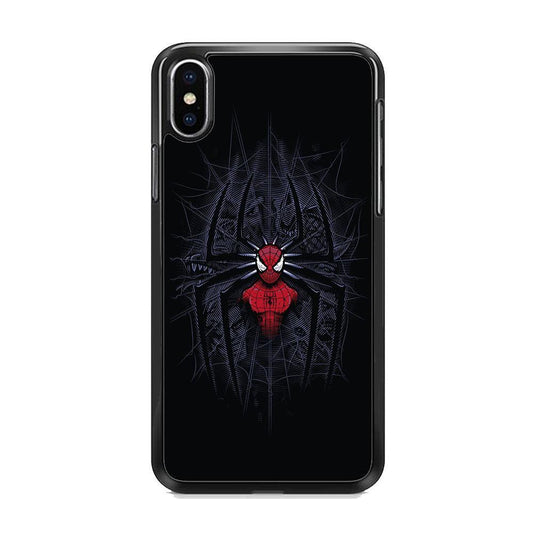 Spiderman Black Logo On The Net iPhone XS Case-Rubber Black (2D Case)-Oxvistore