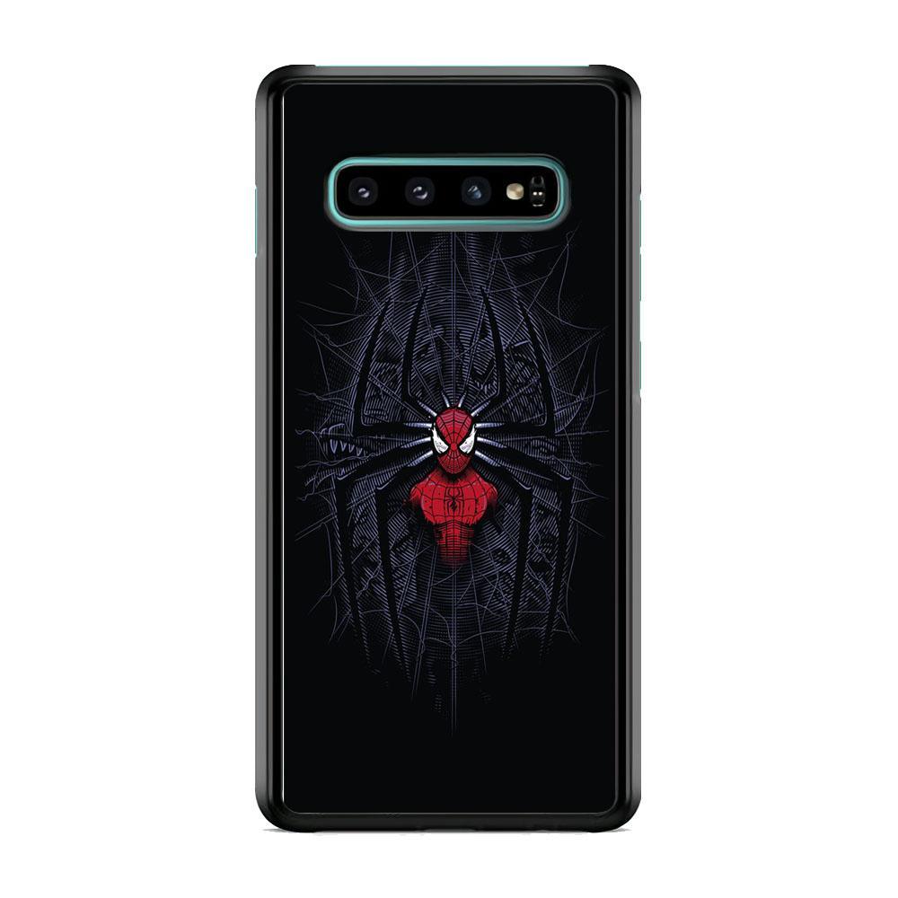 Spiderman Black Logo On The Net Samsung Galaxy S10 Case-Rubber Black (2D Case)-Oxvistore