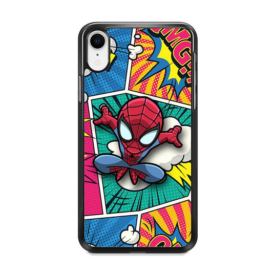 Spiderman Comic Poof iPhone XR Case-Rubber Black (2D Case)-Oxvistore