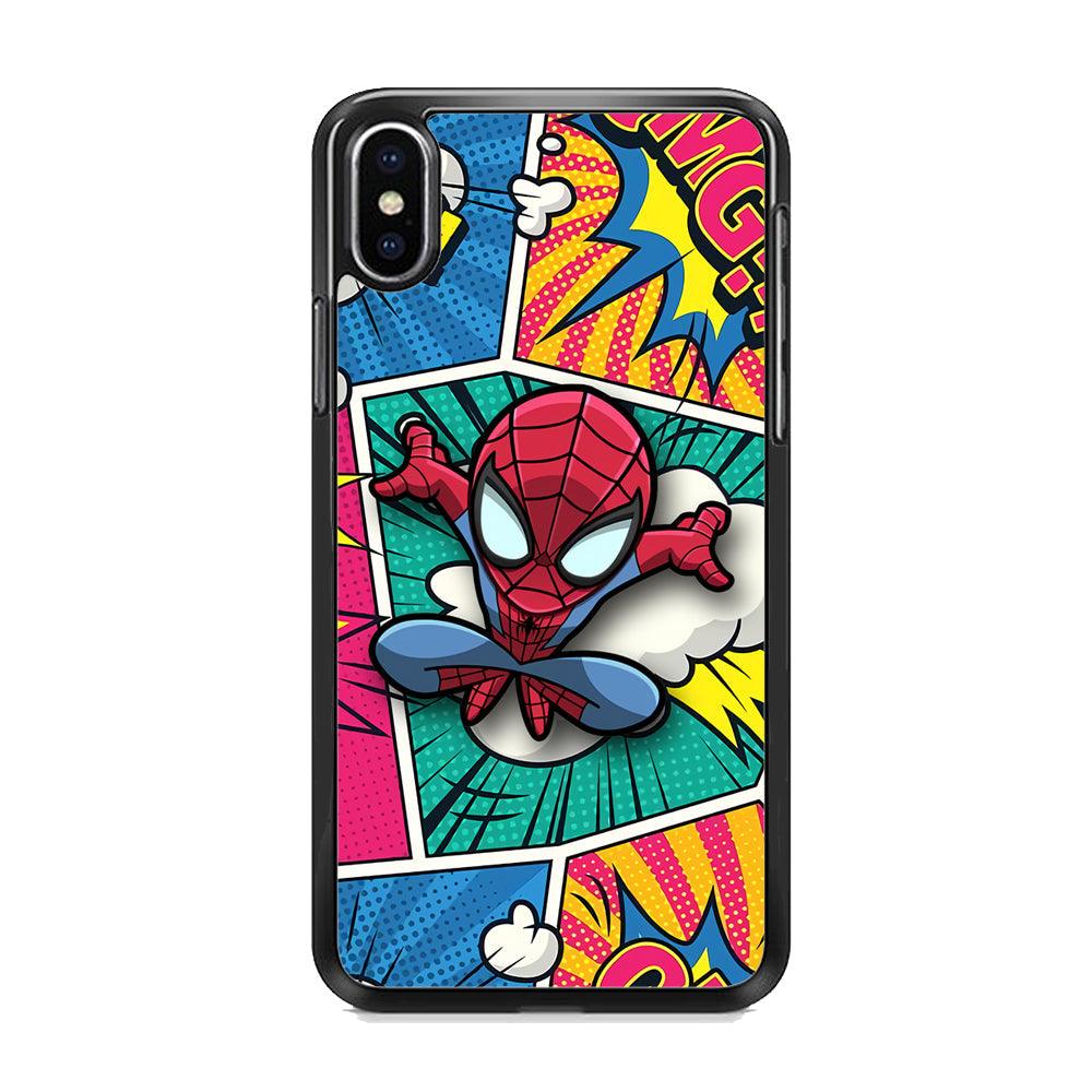 Spiderman Comic Poof iPhone XS Case-Rubber Black (2D Case)-Oxvistore