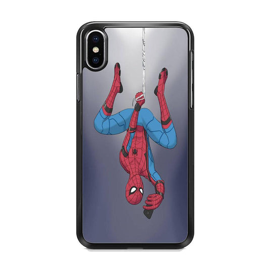 Spiderman Selfie While Hanging iPhone X Case-Rubber Black (2D Case)-Oxvistore