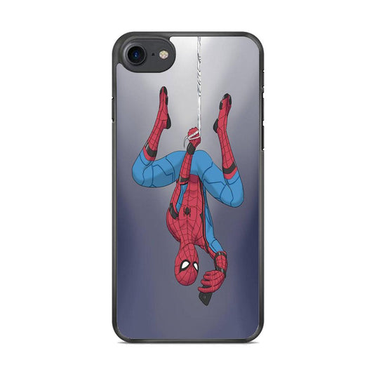 Spiderman Selfie While Hanging iPhone 7 Case-Rubber Black (2D Case)-Oxvistore
