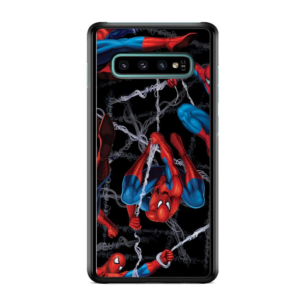 Spiderman Swinging in The Dark Samsung Galaxy S10 Case-Rubber Black (2D Case)-Oxvistore