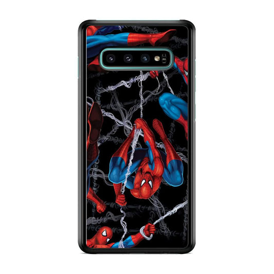 Spiderman Swinging in The Dark Samsung Galaxy S10 Case-Rubber Black (2D Case)-Oxvistore