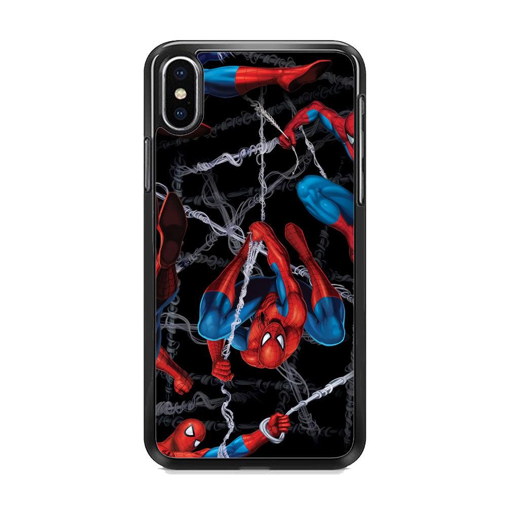 Spiderman Swinging in The Dark iPhone XS MAX Case-Rubber Black (2D Case)-Oxvistore