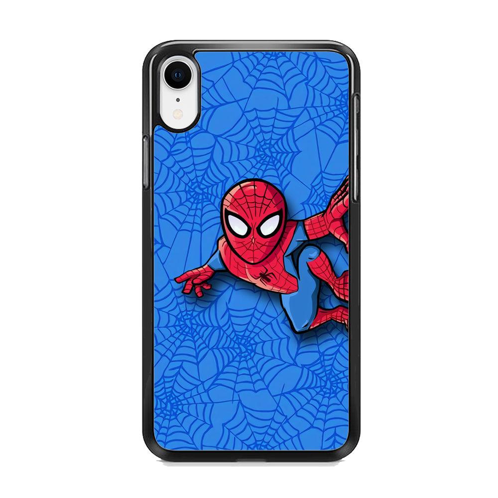 Spiderman Wall Grip iPhone XR Case-Rubber White (2D Case)-Oxvistore