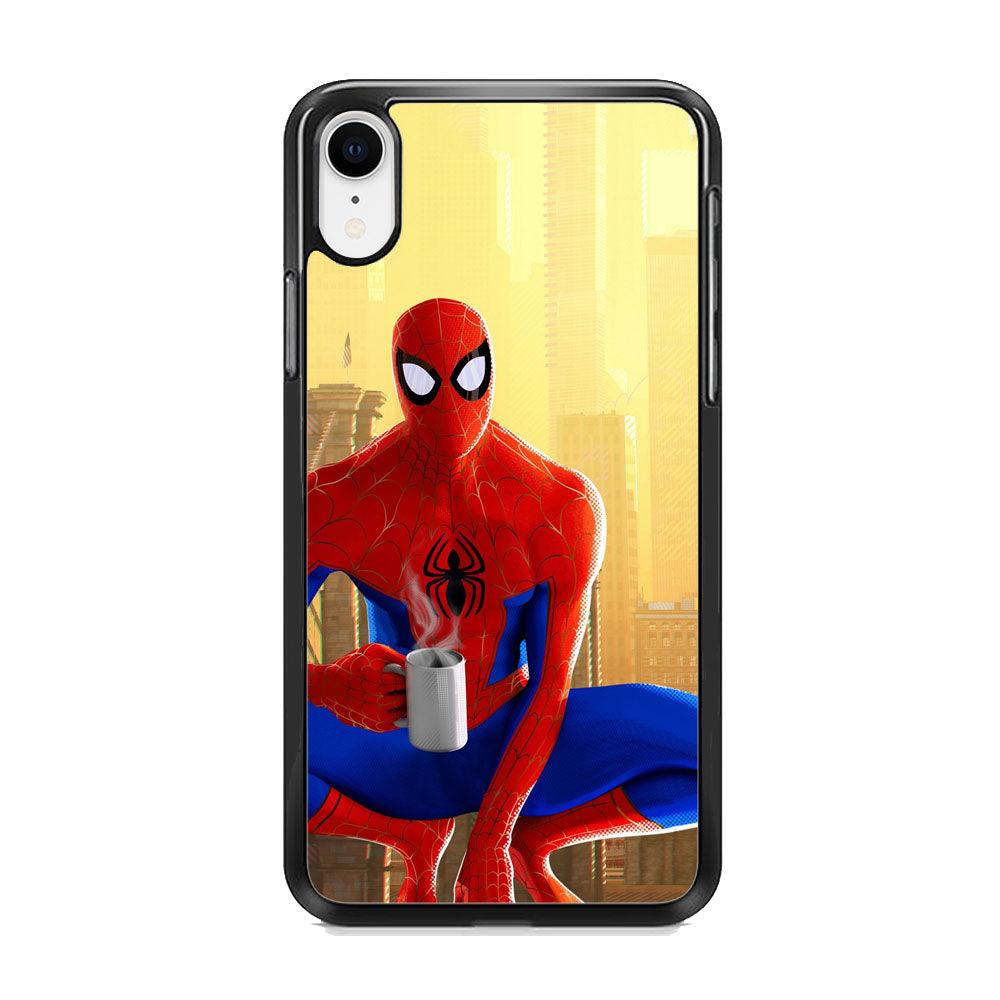 Spiderman and Morning Habbit iPhone XR Case-Rubber Black (2D Case)-Oxvistore