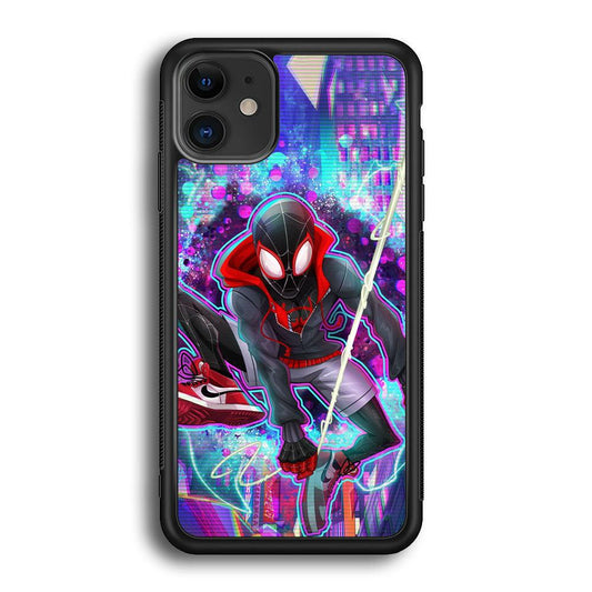 Spiderman in Spider Verse iPhone 12 Case-Rubber White (2D Case)-Oxvistore