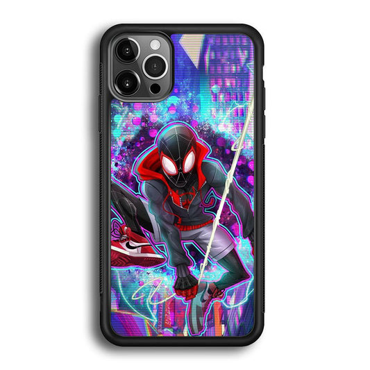Spiderman in Spider Verse iPhone 12 Pro Case-Rubber White (2D Case)-Oxvistore