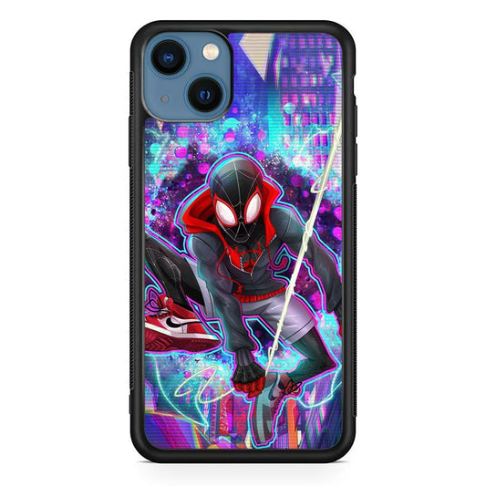 Spiderman in Spider Verse iPhone 14 Plus Case-Rubber White (2D Case)-Oxvistore
