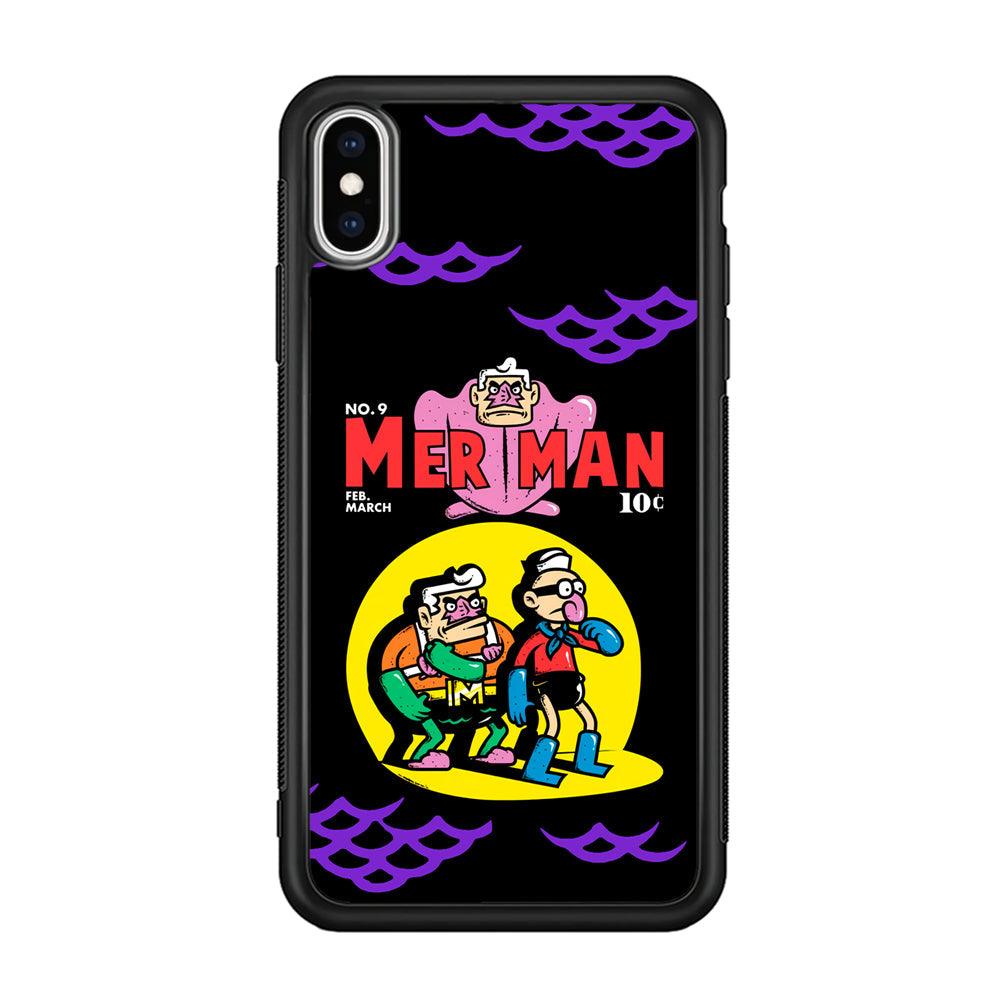 Spongebob Squarepants Mer Man Hero Show iPhone Xs Max Case-Rubber Black (2D Case)-Oxvistore
