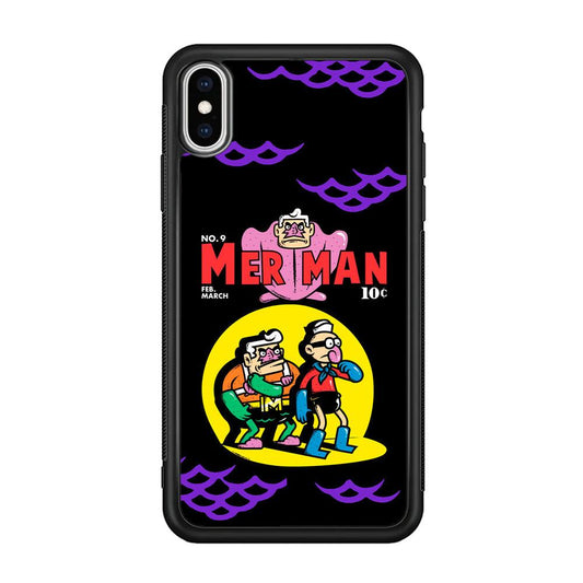 Spongebob Squarepants Mer Man Hero Show iPhone Xs Max Case-Rubber Black (2D Case)-Oxvistore
