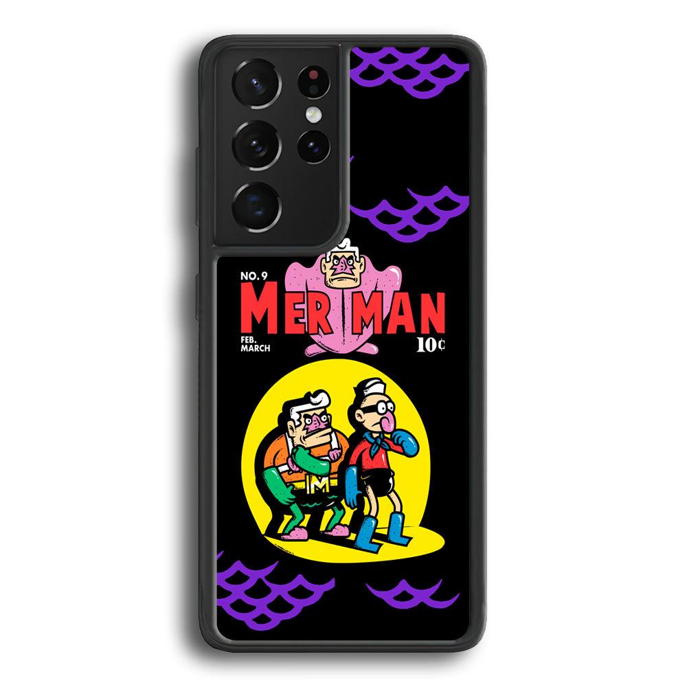 Spongebob Squarepants Mer Man Hero Show Samsung Galaxy S21 Ultra Case-Rubber Black (2D Case)-Oxvistore