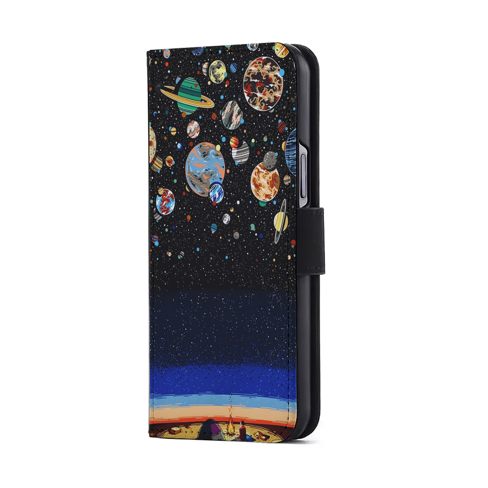 Star Night Camping Flip Wallet Phone Case