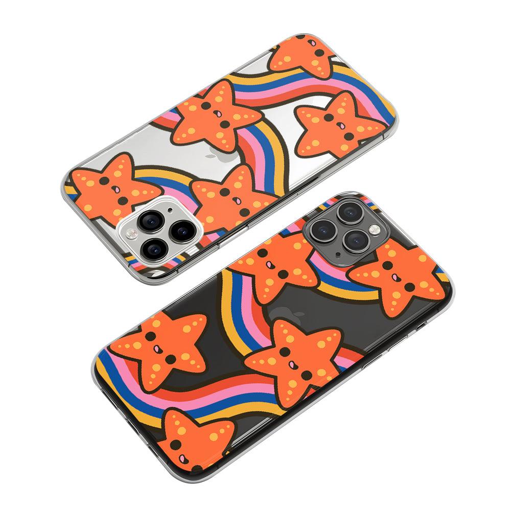 Starfish And The Rainbow Wave Clear Soft Case-Oxvistore
