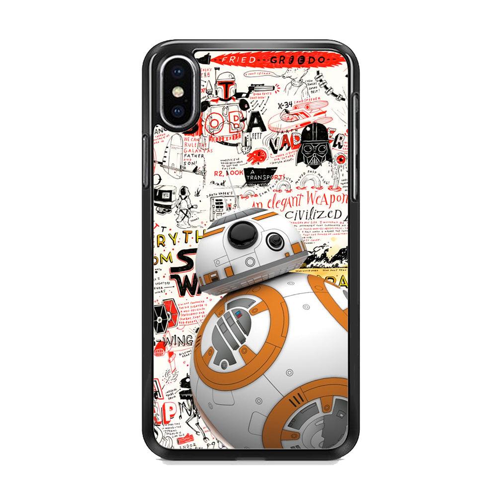 Starwars Doodle BB 8 iPhone XS Case-Rubber White (2D Case)-Oxvistore