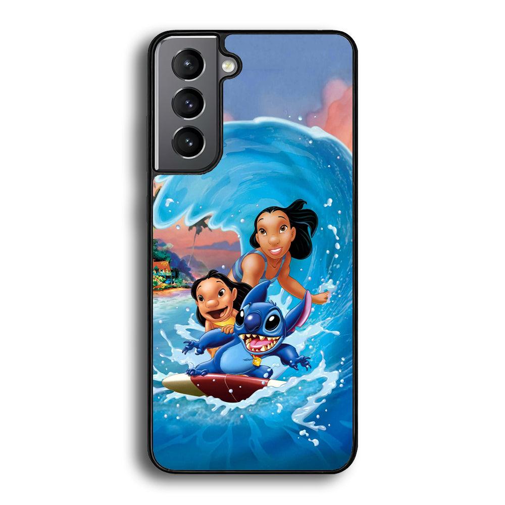 Stitch Great Wave from The Sea Samsung Galaxy S24 Case-Rubber Black (2D Case)-Oxvistore