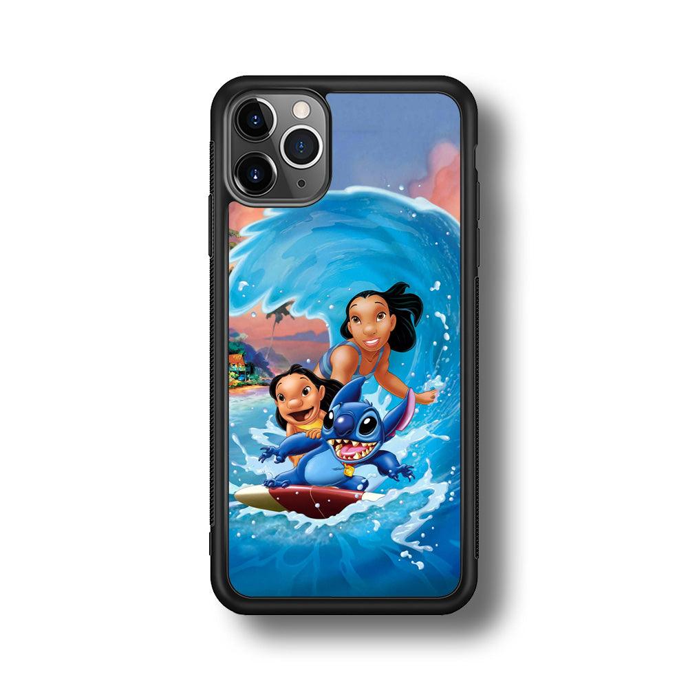 Stitch Great Wave from The Sea iPhone 11 Pro Case-Rubber Black (2D Case)-Oxvistore