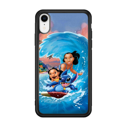 Stitch Great Wave from The Sea iPhone XR Case-Rubber Black (2D Case)-Oxvistore
