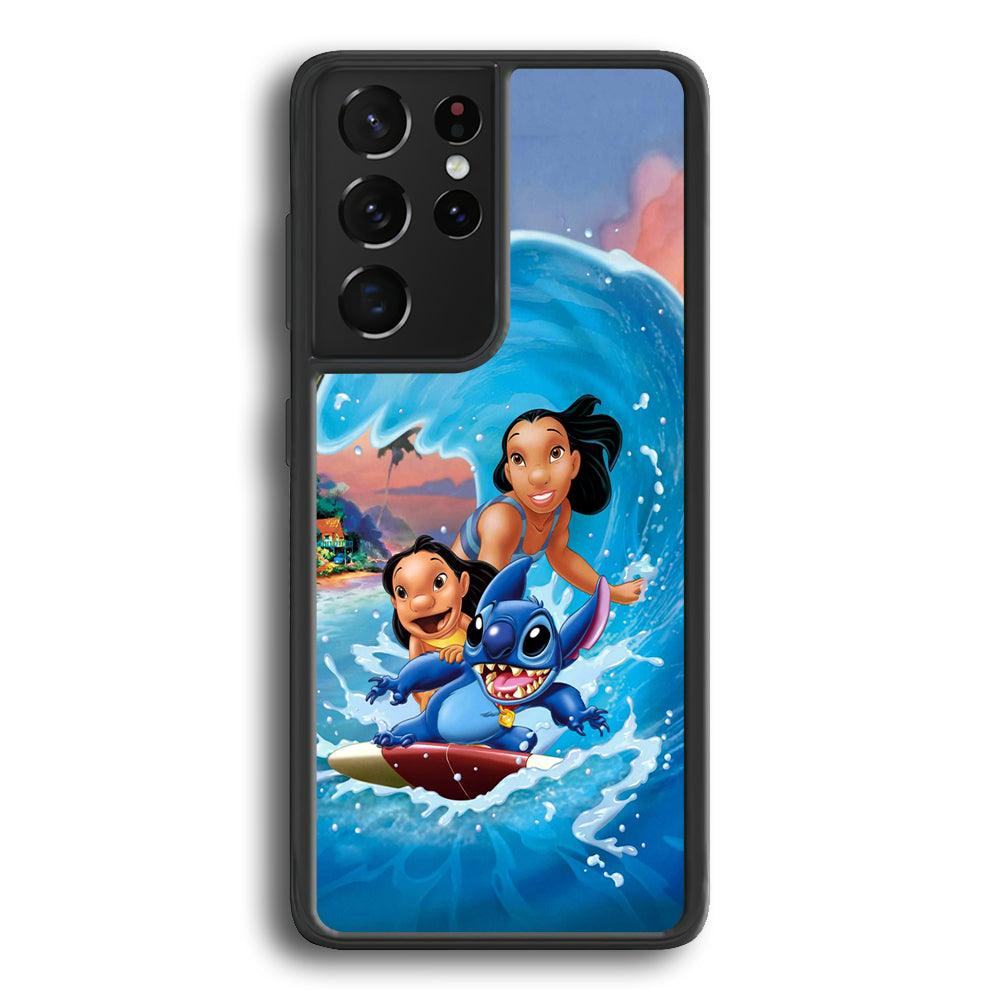 Stitch Great Wave from The Sea Samsung Galaxy S23 Ultra Case-Rubber Black (2D Case)-Oxvistore
