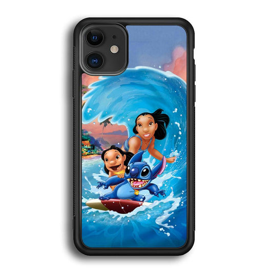 Stitch Great Wave from The Sea iPhone 11 Case-Rubber Black (2D Case)-Oxvistore