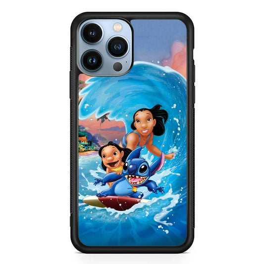 Stitch Great Wave from The Sea iPhone 14 Pro Case-Rubber Black (2D Case)-Oxvistore