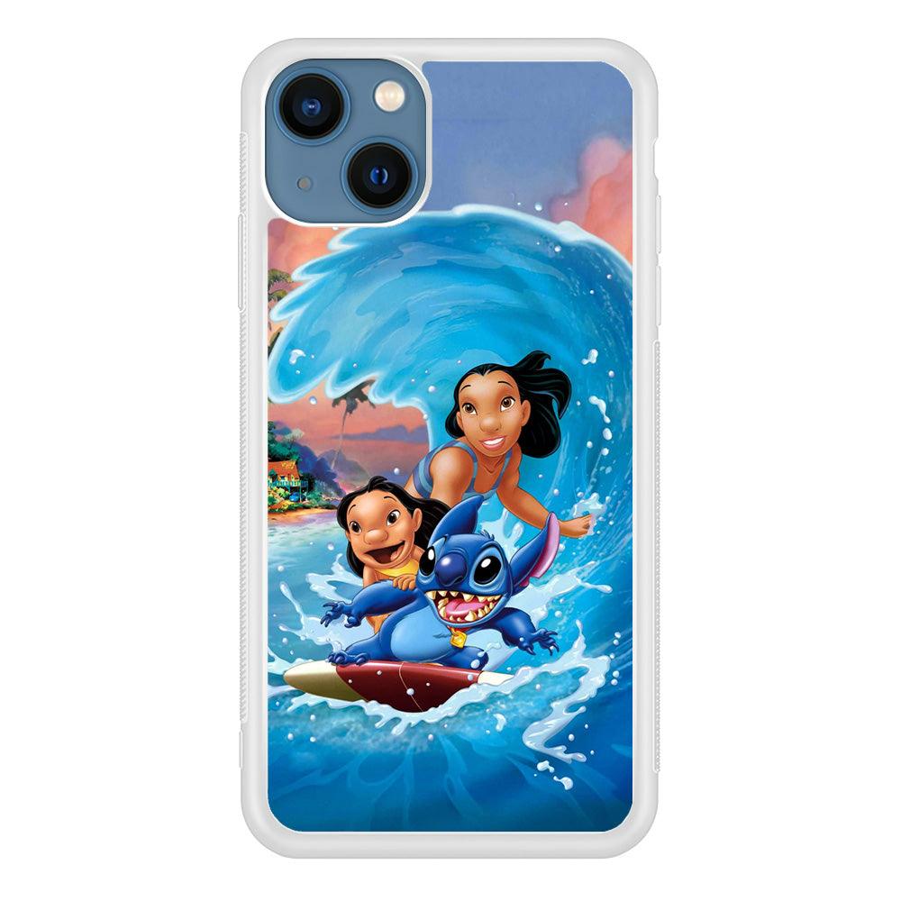 Stitch Great Wave from The Sea iPhone 14 Plus Case-Oxvistore