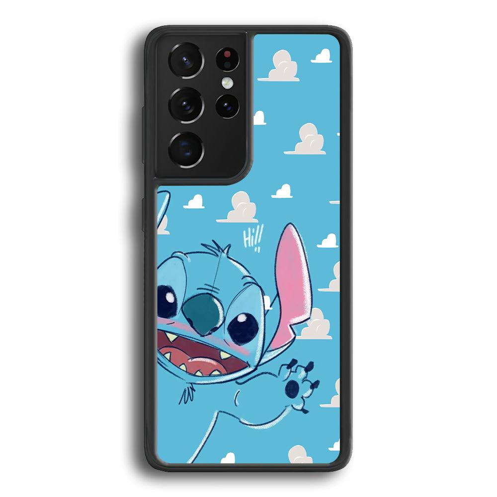 Stitch Say Hii on Me Samsung Galaxy S23 Ultra Case-Rubber Black (2D Case)-Oxvistore