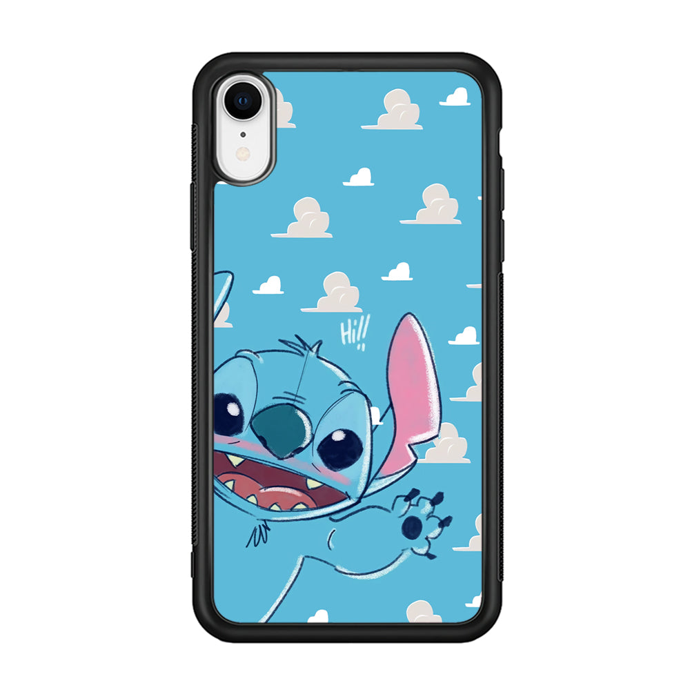 Stitch Say Hii on Me iPhone XR Case-Rubber Black (2D Case)-Oxvistore