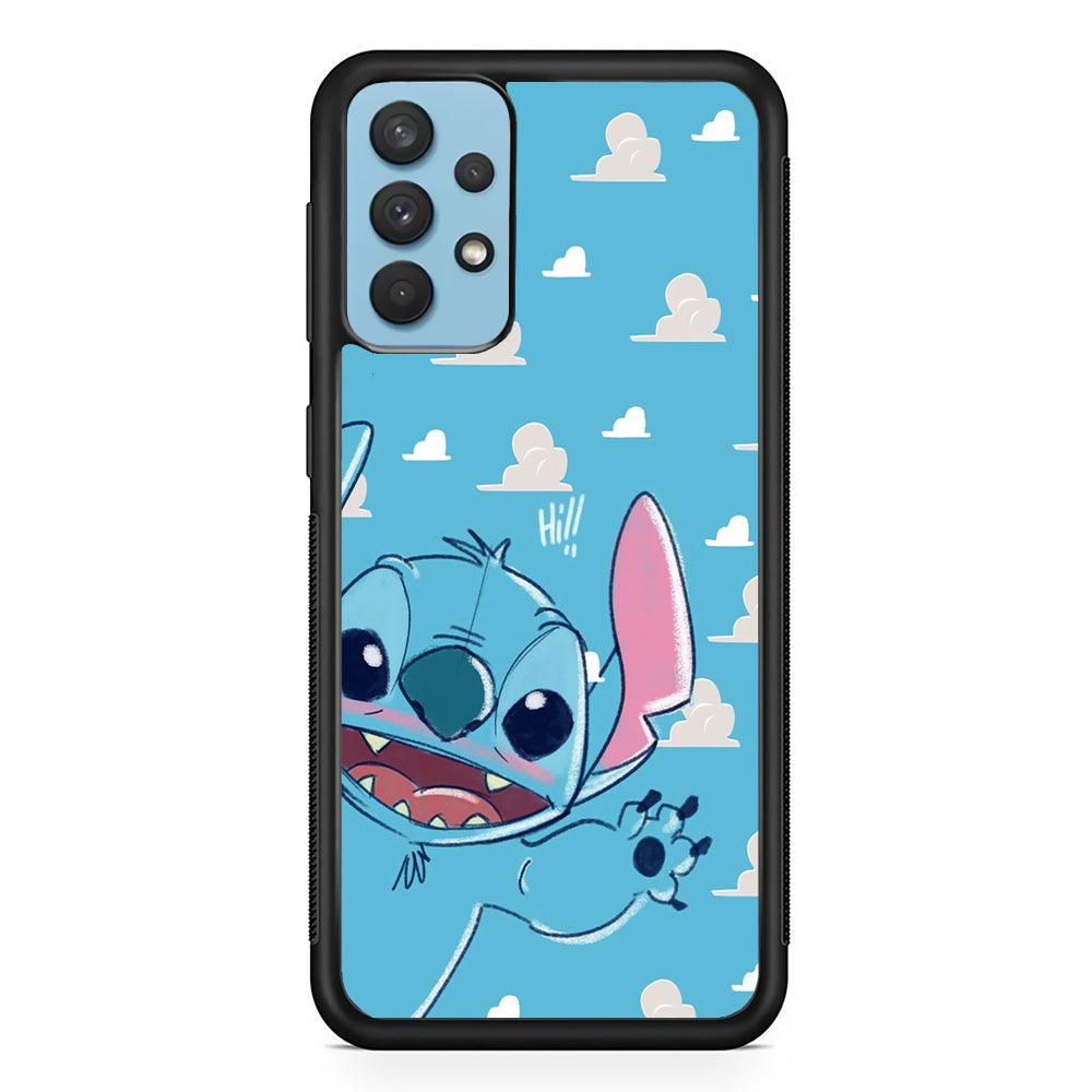 Stitch Say Hii on Me Samsung Galaxy A32 Case-Rubber Black (2D Case)-Oxvistore