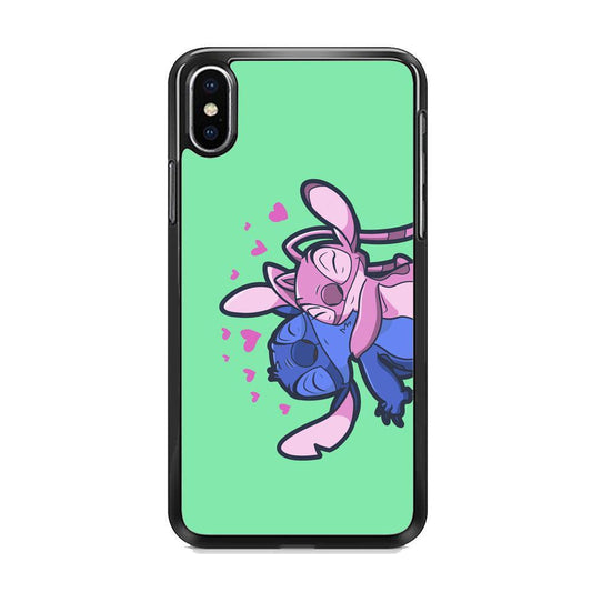 Stitch And Angel Huge Green Wallpaper iPhone XS Case-Rubber Black (2D Case)-Oxvistore