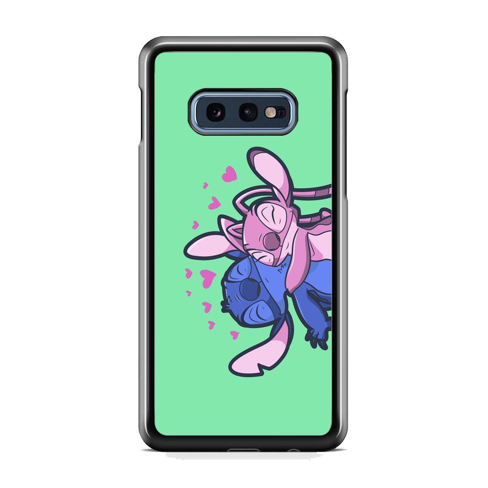 Stitch And Angel Huge Green Wallpaper Samsung Galaxy S10E Case-Rubber Black (2D Case)-Oxvistore