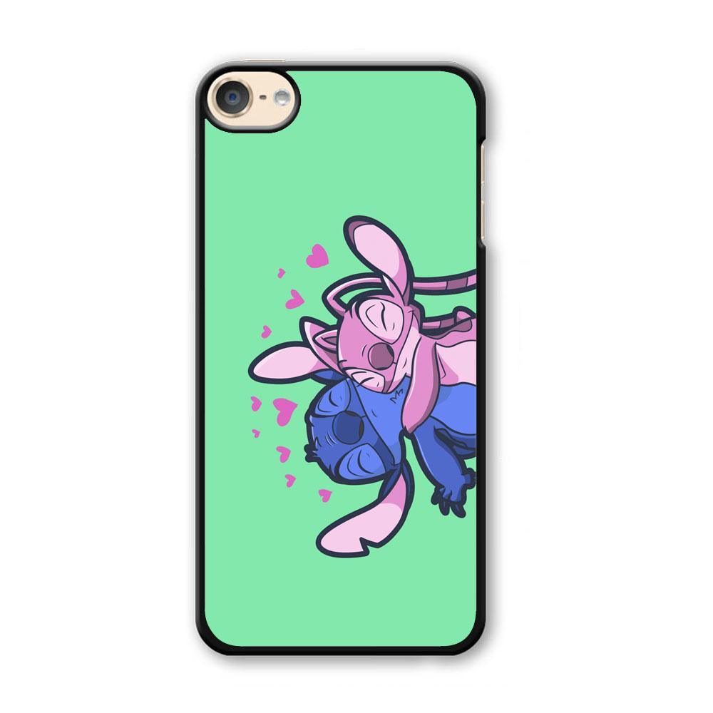 Stitch And Angel Huge Green Wallpaper iPod Touch 6 Case-Plastic Black (2D Case)-Oxvistore