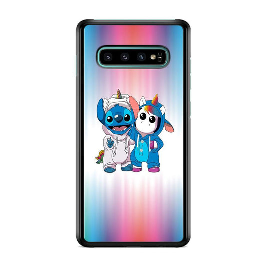 Stitch And Unicornio Soft Colour Gradation Samsung Galaxy S10 Plus Case-Rubber Black (2D Case)-Oxvistore