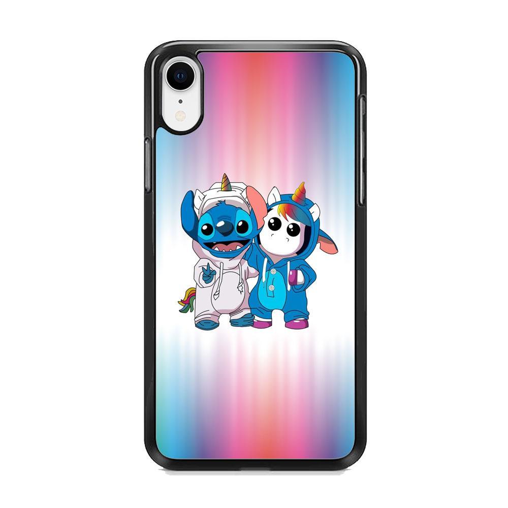 Stitch And Unicornio Soft Colour Gradation iPhone XR Case-Rubber Black (2D Case)-Oxvistore