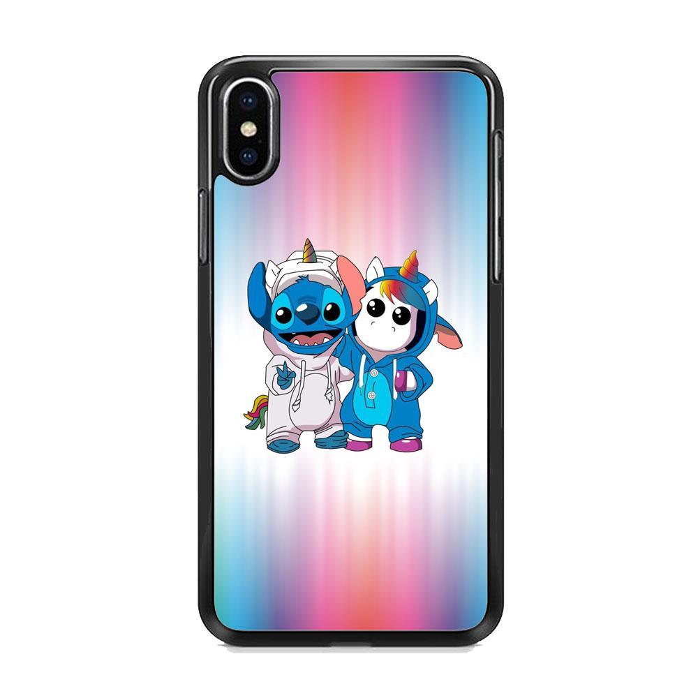 Stitch And Unicornio Soft Colour Gradation iPhone XS Case-Rubber Black (2D Case)-Oxvistore